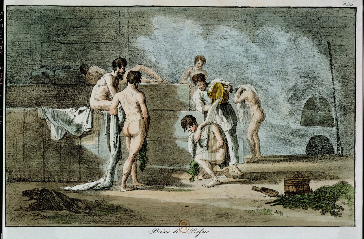 Uomini russi in una sauna, da Moeurs et Coutumes Russes, 1821 da Armand Gustave Houbigant