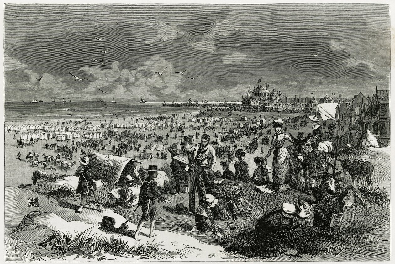Spiaggia di Ostenda. Incisione di A.Heins, per illustrare il racconto “Il Belgio”, di Camille Lemonnier (1844-1913), scrittore e critico d