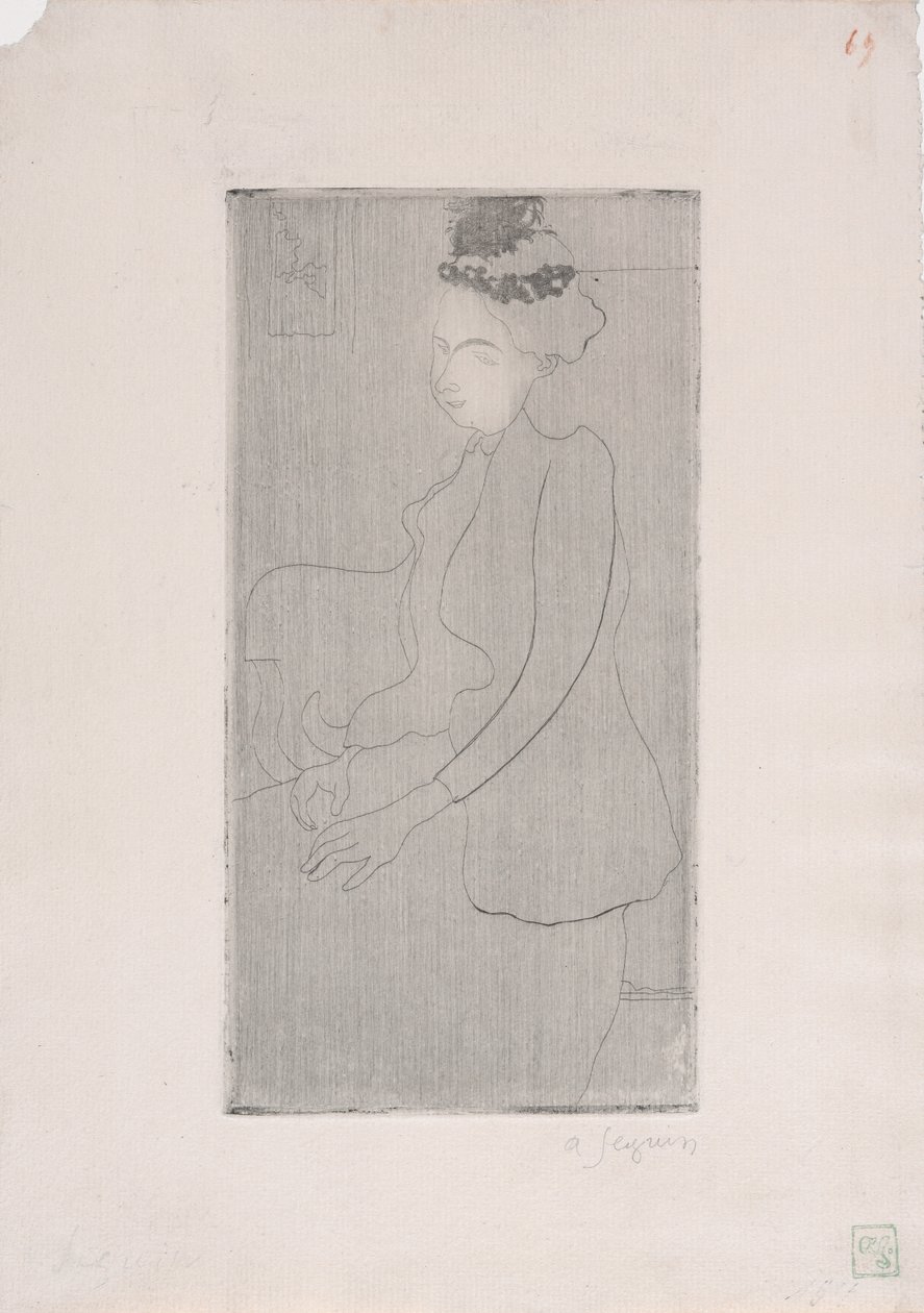 Femme assise avec chapeau a plumes (Donna seduta con cappello piumato) c.1893 da Armand Séguin