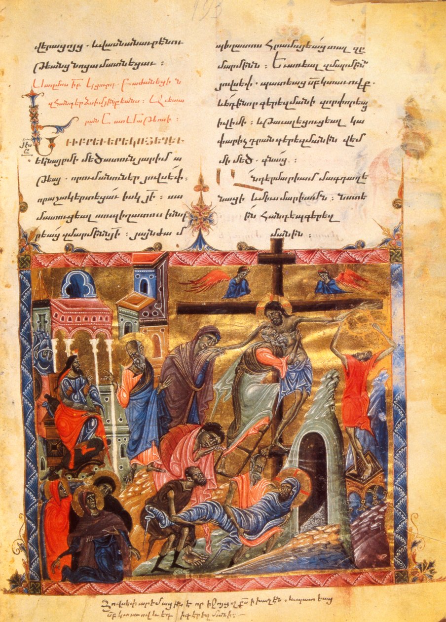La discesa nella tomba. La sepoltura di Cristo, c. 1200-99 (manoscritto miniato) da Armenian School