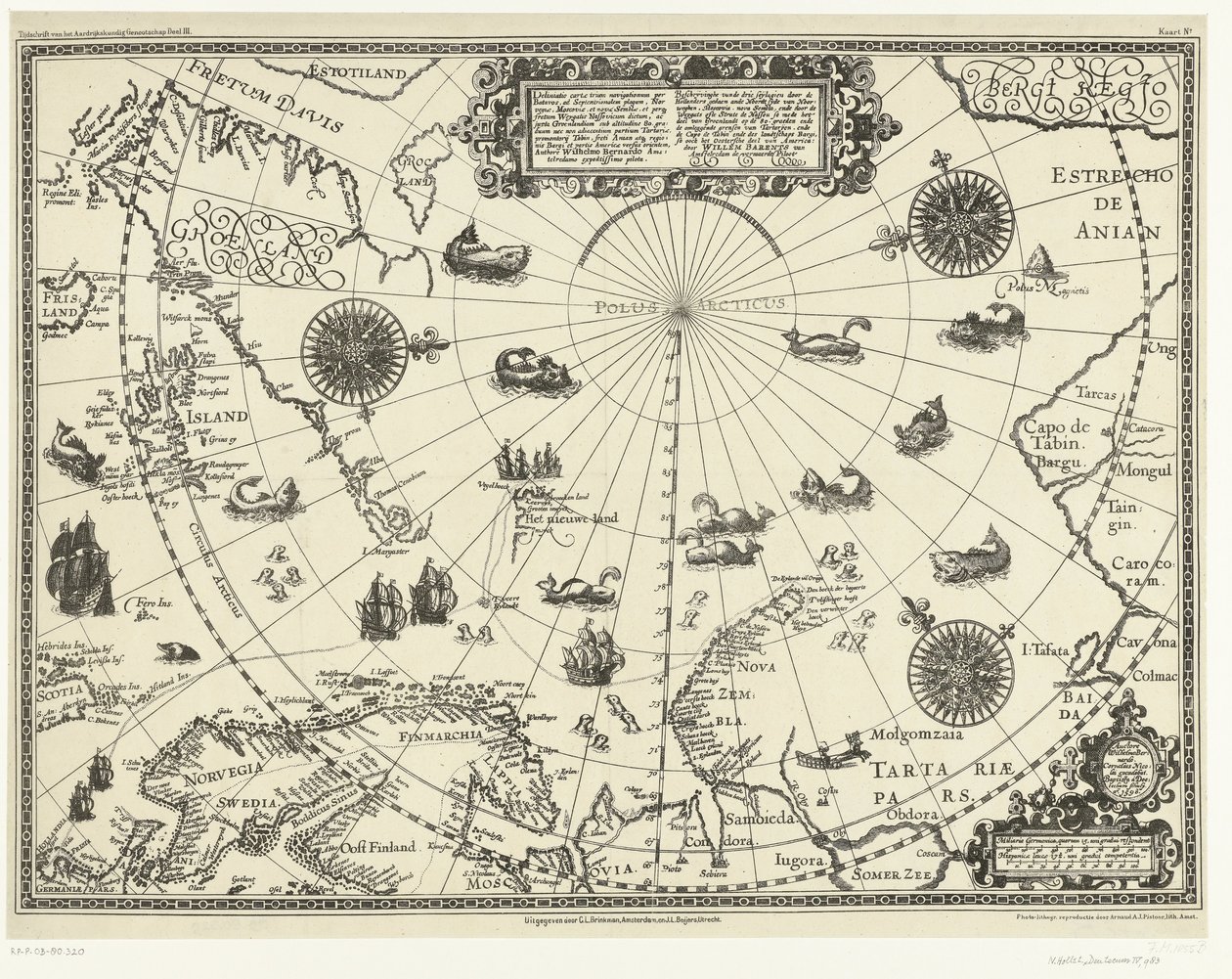 Mappa delle terre intorno al circolo polare con i tre viaggi degli olandesi, 1598 da Arnaud A.J. Pistoor