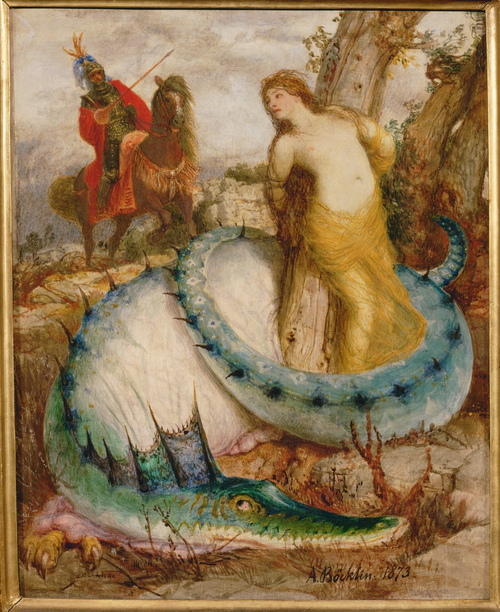 Angelica und der Drache - Angelica e il drago ... (tempera su tavola) da Arnold Böcklin