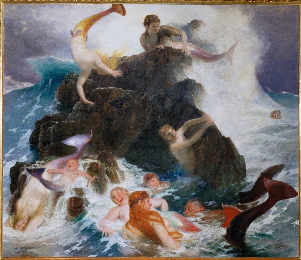 Das Spiel der Najaden - Giocare a nayades ... (dipinto su tela) da Arnold Böcklin