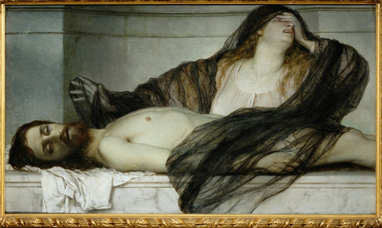 Maria Magdalena beweint den toten Christus - Maria Maddalena deplora il Cristo morto ... (dipinto su tela) da Arnold Böcklin
