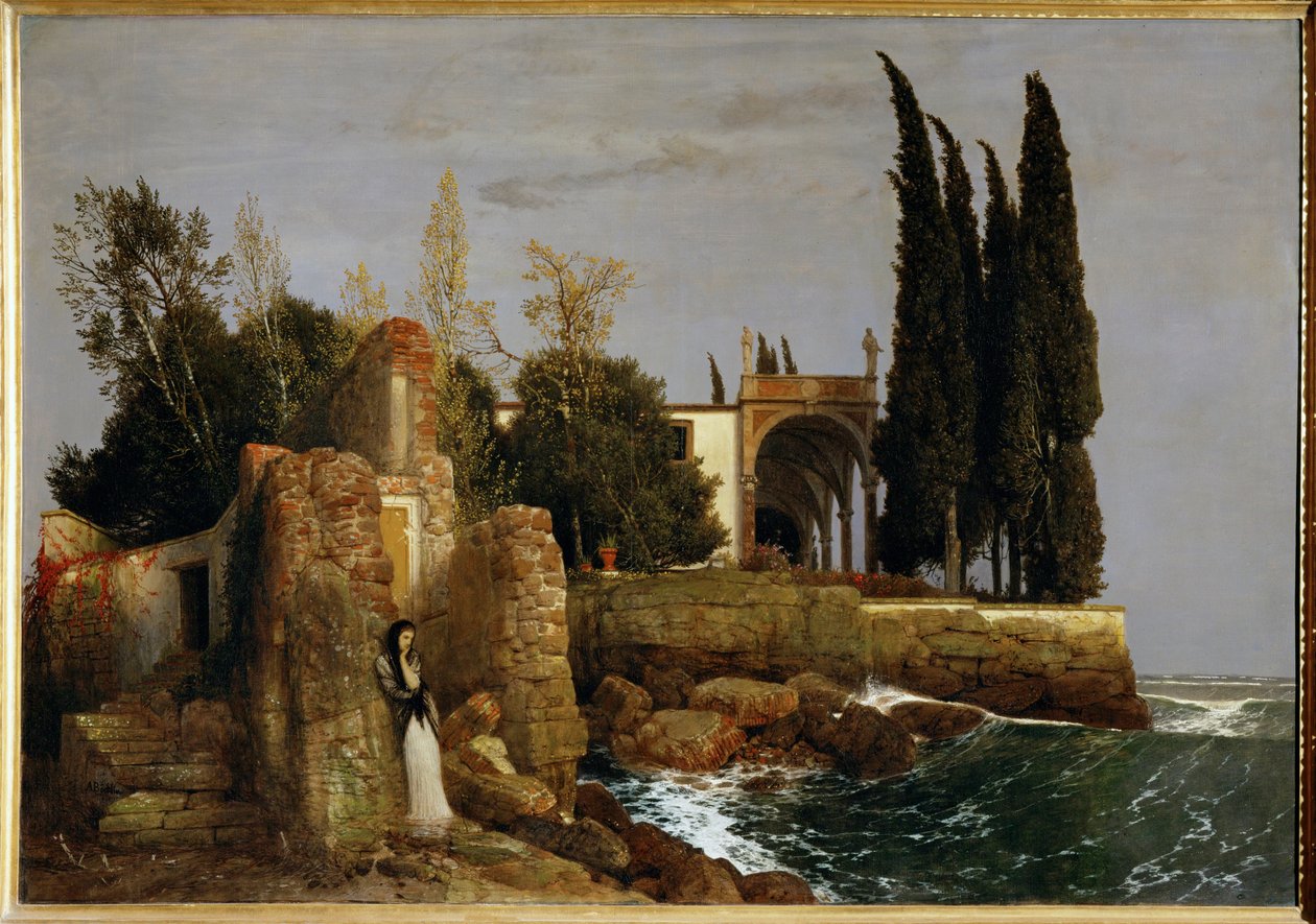Villa in riva al mare... (dipinto su tela) da Arnold Böcklin