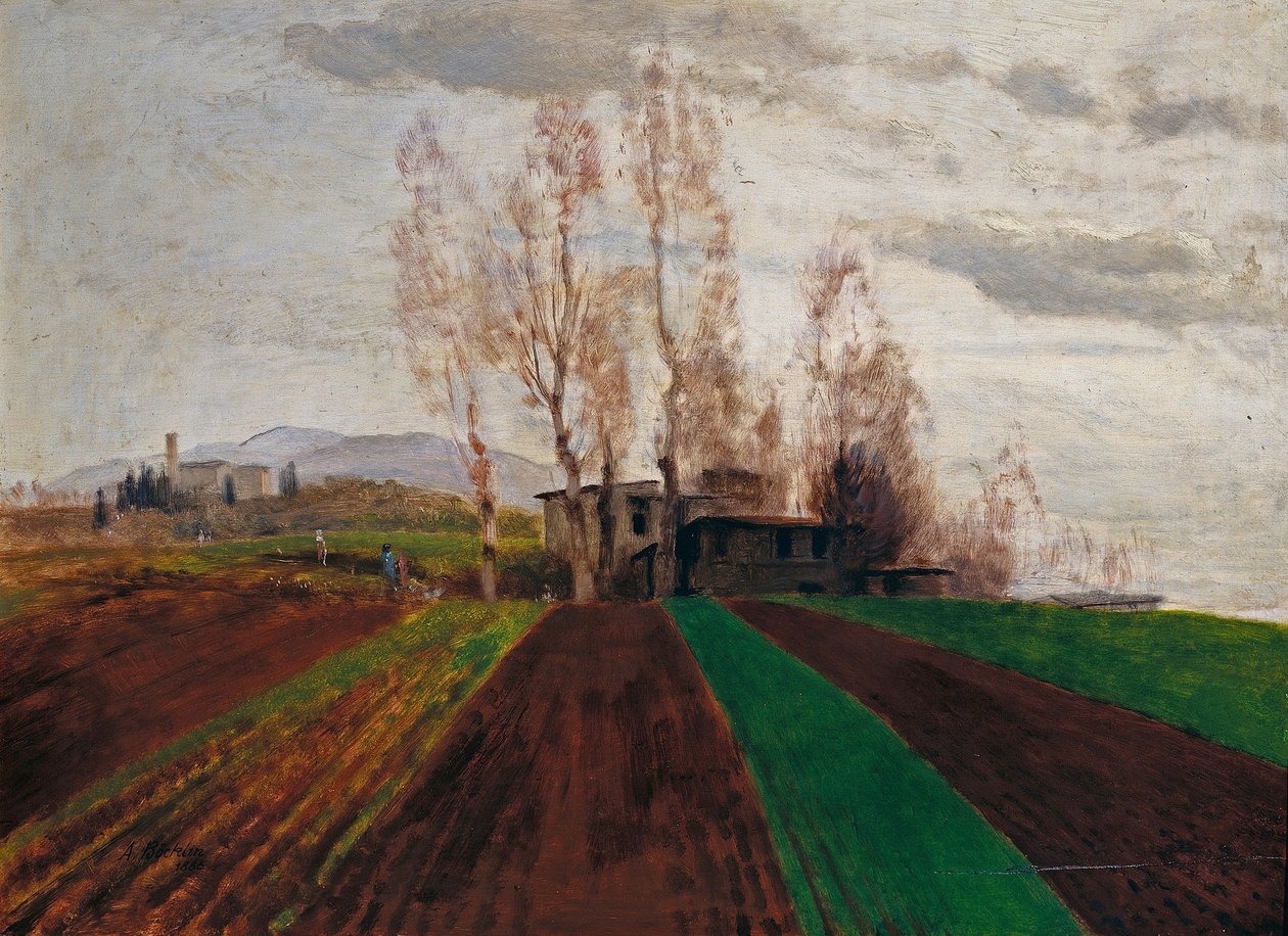 Terreni agricoli all’inizio della primavera / Campo arato all’inizio della primavera da Arnold Böcklin