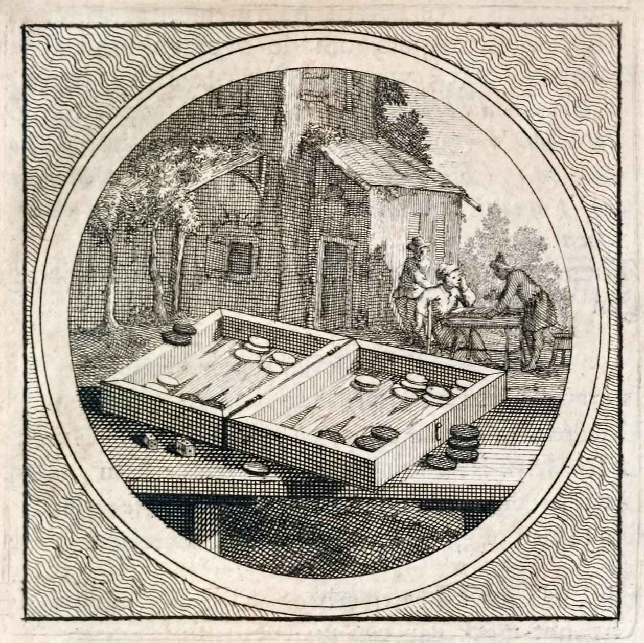 Set di backgammon e giocatori da Stichtelyke Zinnebeelde da Arnold Houbraken
