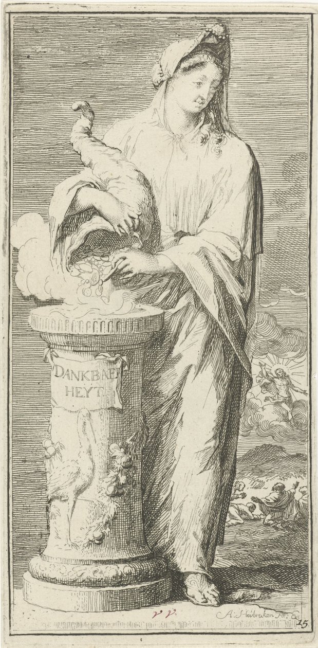 Gratitudine personificata, Dankbaerheyt, Quarantuno pezzi, vari simboli (titolo della serie) da Arnold Houbraken