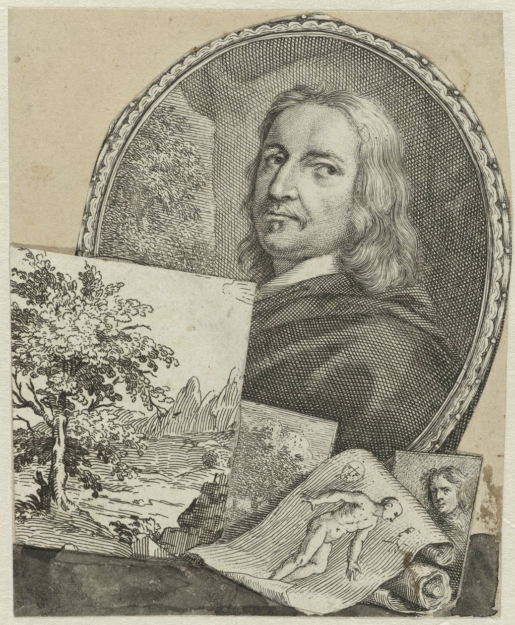 Ritratto di Philippe de Champaigne in tecnica di collage da Arnold Houbraken