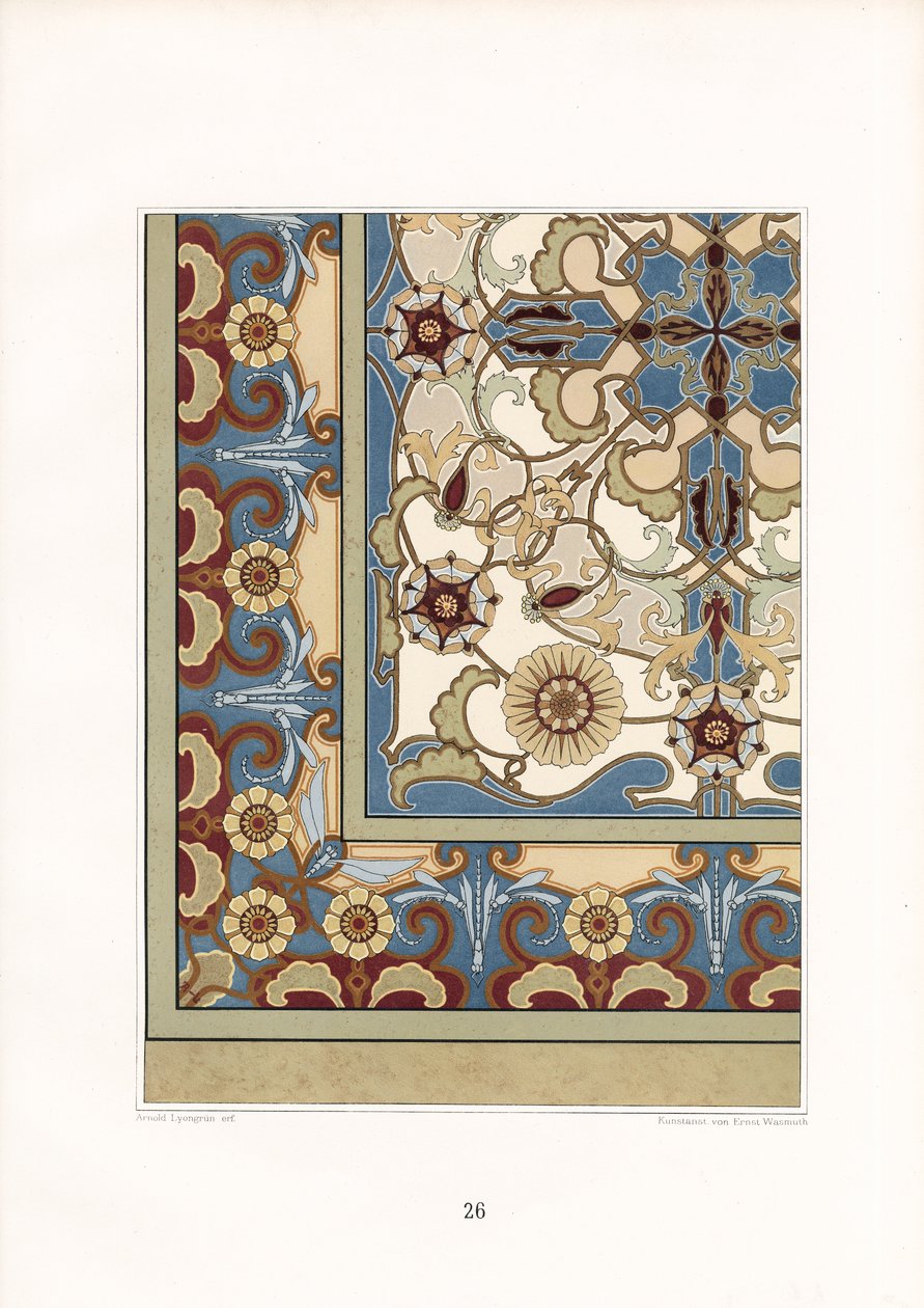 Motivo del tappeto multicolore con fiori stilizzati (litografia) da Arnold Lyongrün