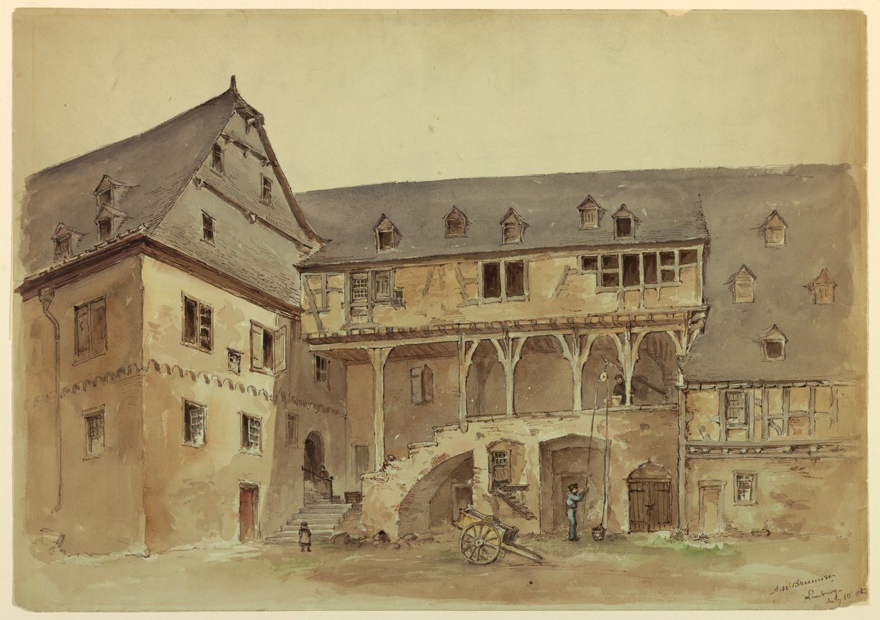 Disegno, Cortile di un maniero medievale, 1889 ca. da Arnold William Brunner