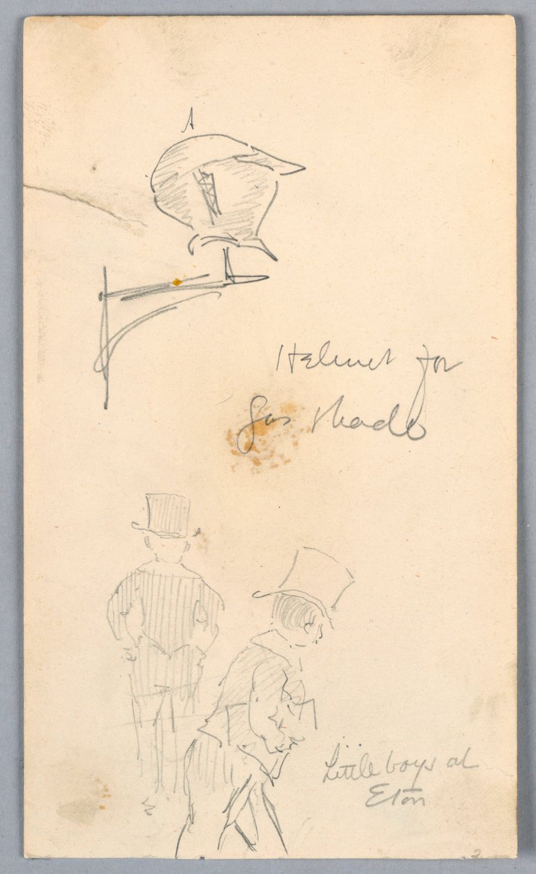 Schizzo di elmo e uomini a Eton da Arnold William Brunner