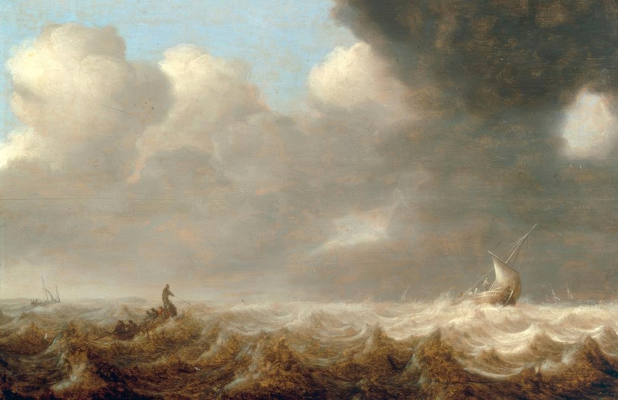 Barche da pesca in mare mosso da Arnoldus van Anthonissen