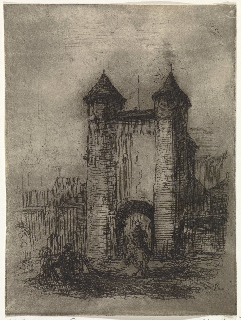 Vista della Helpoort a Maastricht, vista dal lato del campo da Arnoud Schaepkens