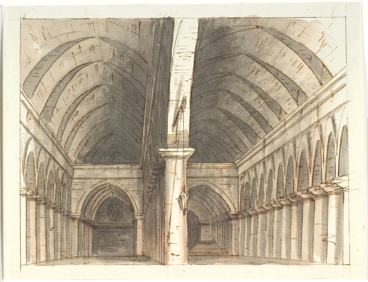 Interno del piano terra di una chiesa (?) con colonne e volte da Aron Wallick