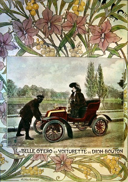La Belle Otero al volante di un
