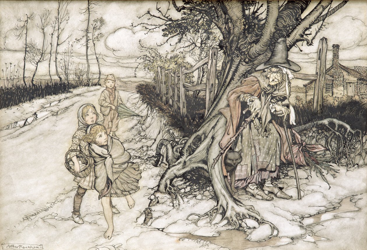 Bambini spaventati da una strega da Arthur Rackham