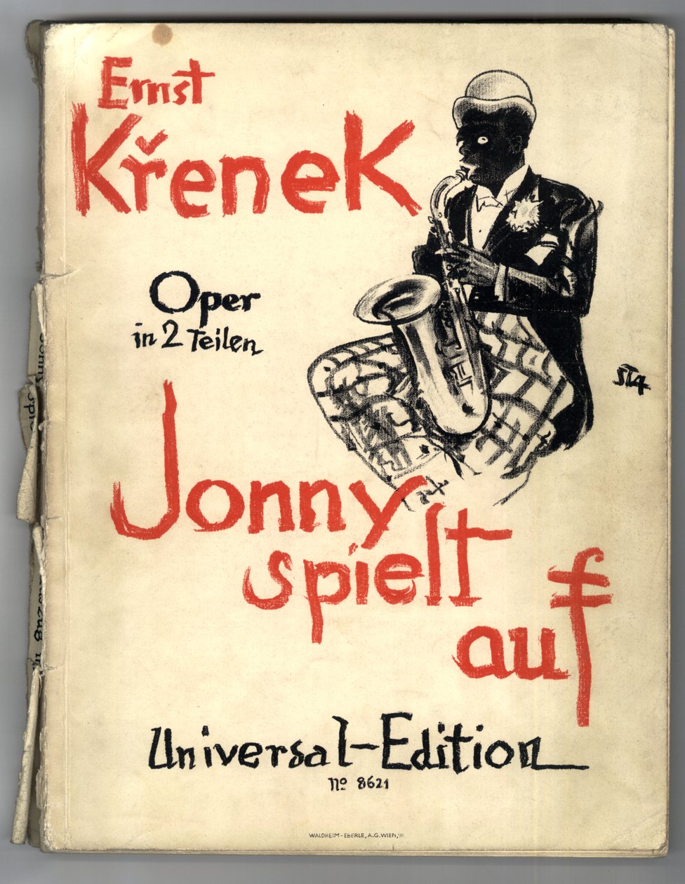 Ernst Krenek, Jonny Strikes Up, copertina della partitura per pianoforte (1a ed.) da Arthur Stadler