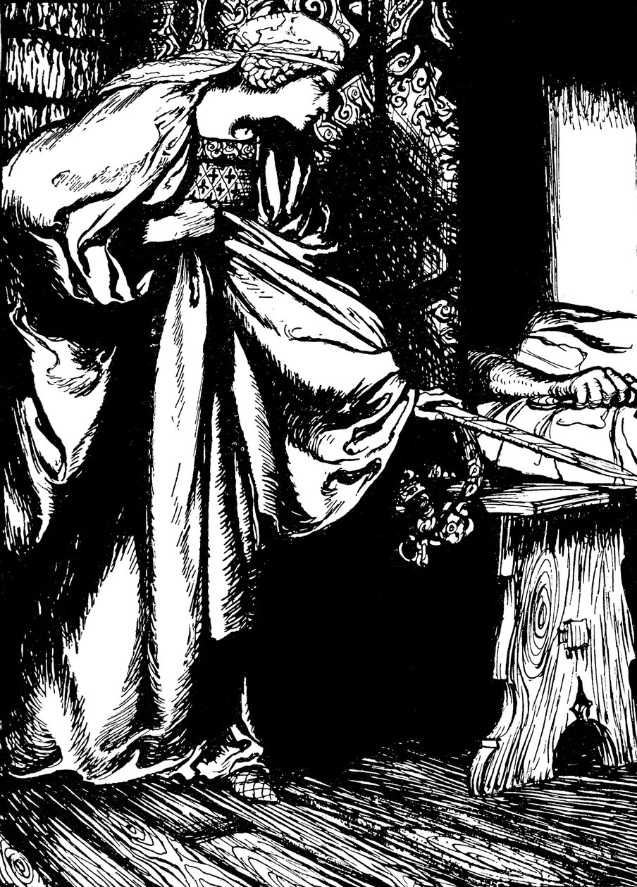 Morgan le Fay ruba la spada di Artù da Arthur (after) Rackham