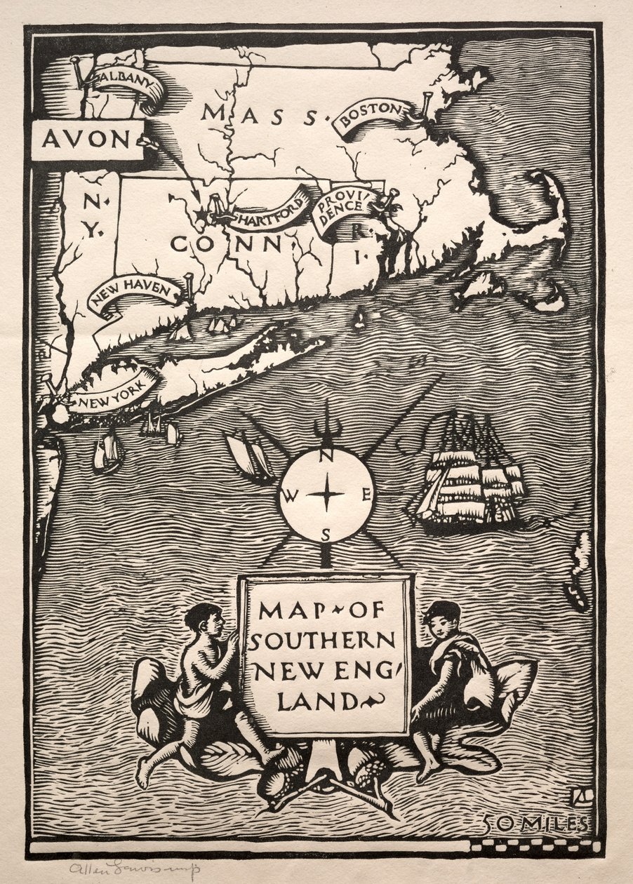 Mappa del New England meridionale da Arthur Allen Lewis