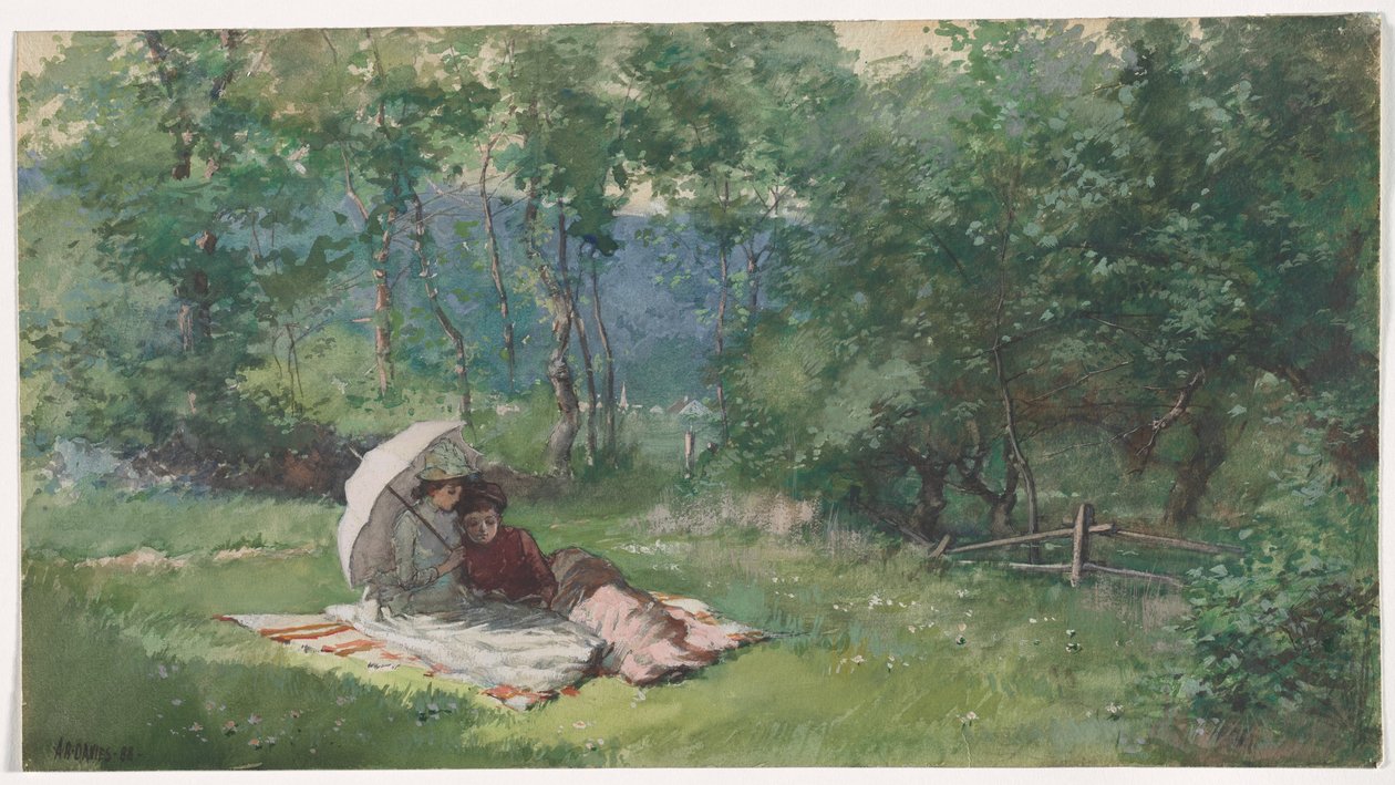 Due donne che leggono in un campo da Arthur Bowen Davies