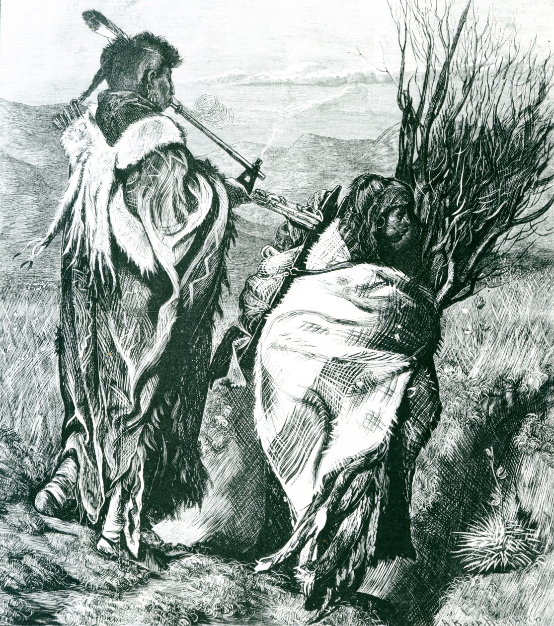 Hiawatha e Minne-Ha-Ha, inciso da Joseph Swain (1820-1909) 1870 (incisione) (foto b/n) da Arthur Boyd (after) Houghton