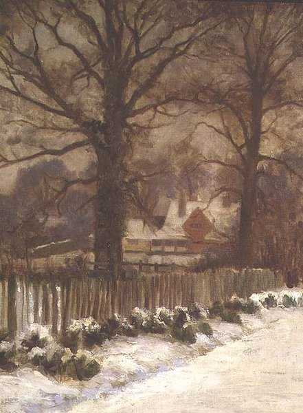 Olmi in un sentiero innevato da Arthur Claude Cooke