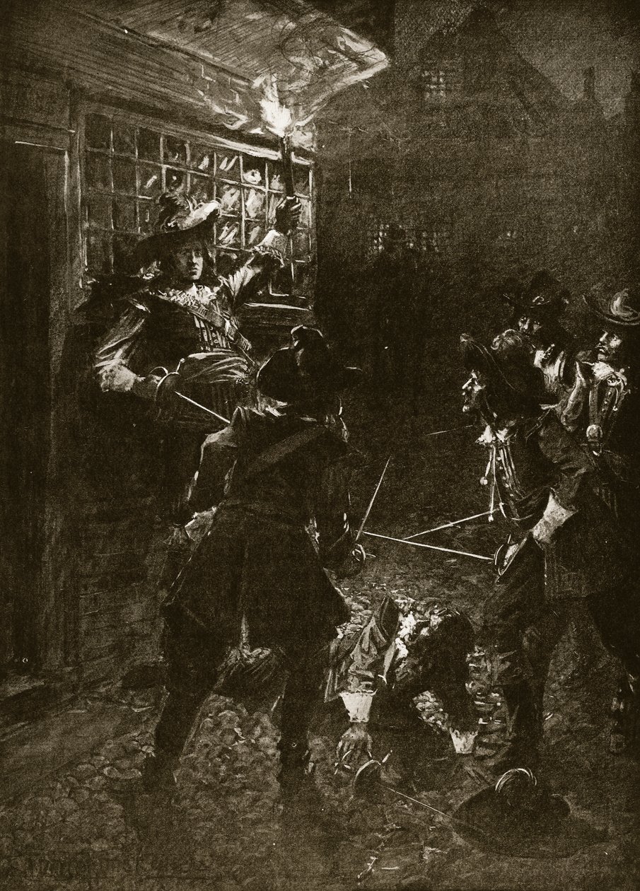 I sostenitori di Re Carlo II attaccano Sir John Coventry (1670), illustrazione da 