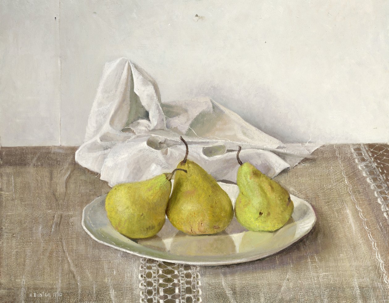 Tre pere su un piatto, Natura morta, 1990 da Arthur Easton