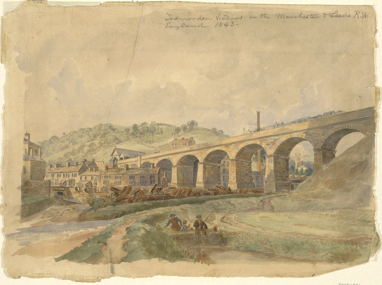 Viadotto di Todmorden sulla ferrovia Manchester & Leeds, Inghilterra 1843 da Arthur Fitzwilliam Tait