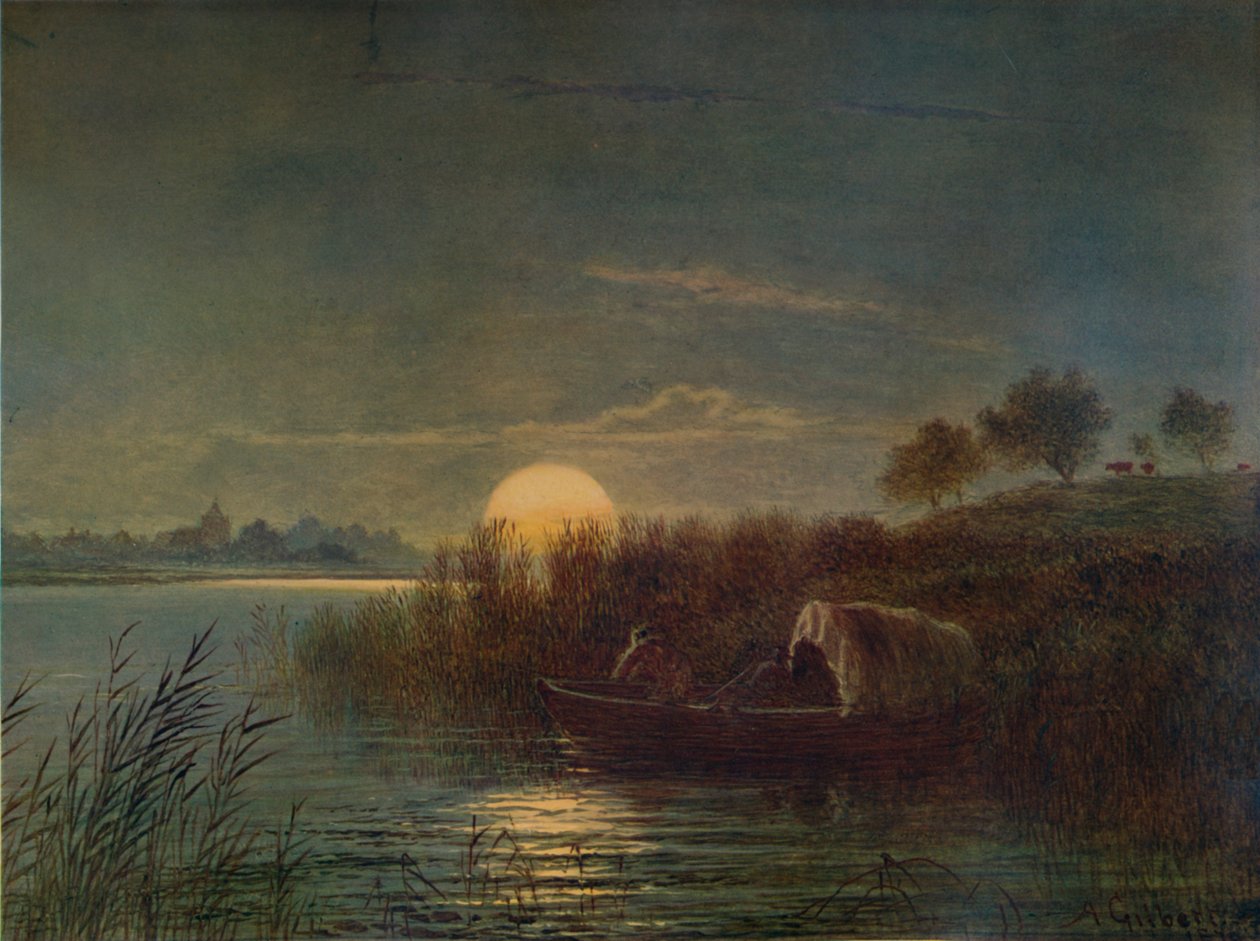 Scena fluviale al chiaro di luna, con barca, 1879, 1935 da Arthur Gilbert