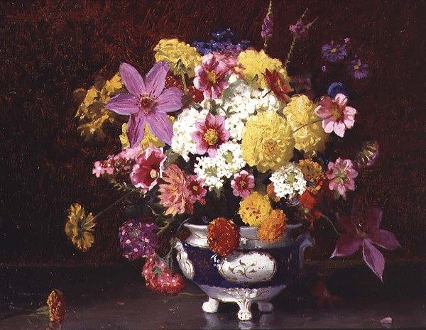 Natura morta con lillà e crisantemi da Arthur Herbert Buckland