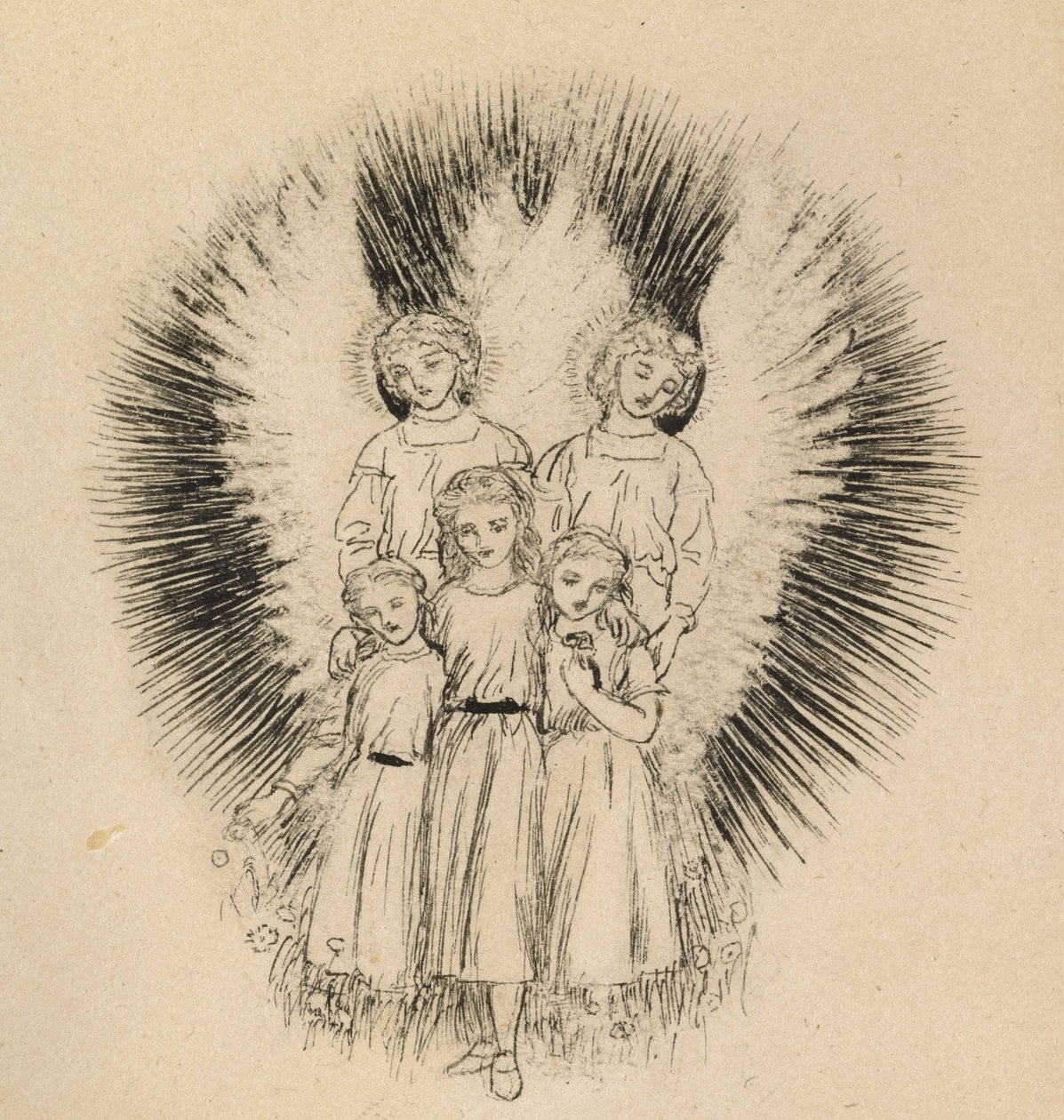Tre piccoli bambini sulla vasta terra da Arthur Hughes