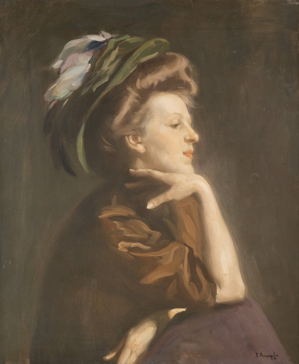 Ritratto di signora con cappello. da Arthur Kampf