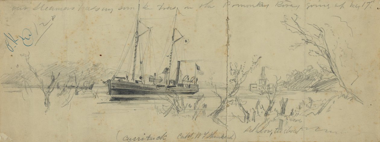 La USS Currituck e il rimorchiatore Seth Low sul fiume Pamunkey, 1862 da Arthur Lumley