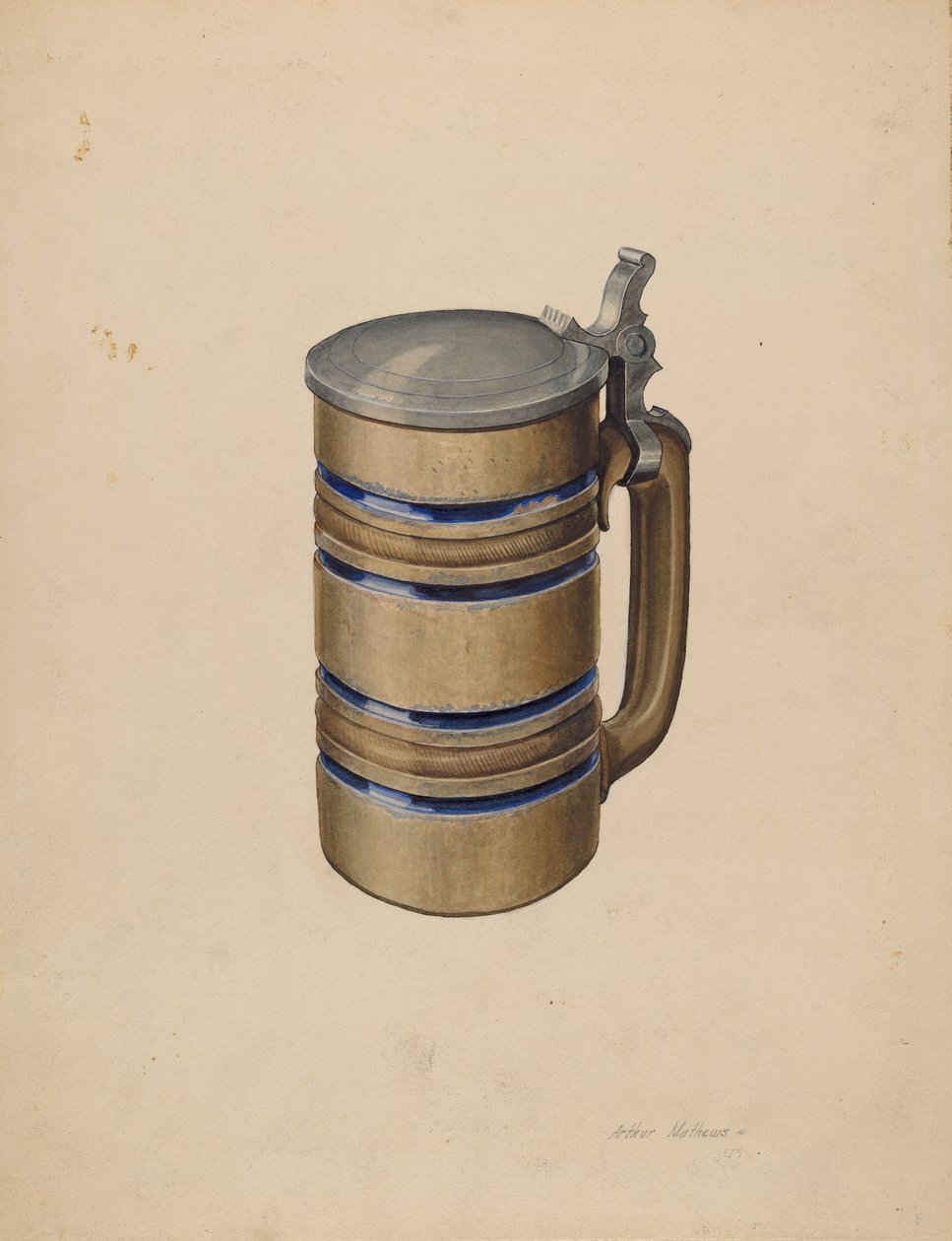 Boccale di birra in gres e peltro da Arthur Mathews