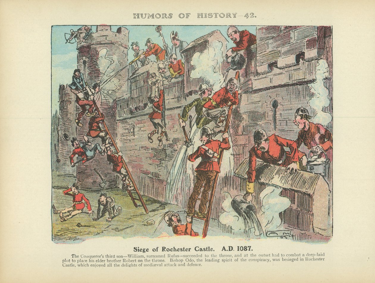 Assedio al castello di Rochester. A.D. 1087 (litografia a colori) da Arthur Moreland