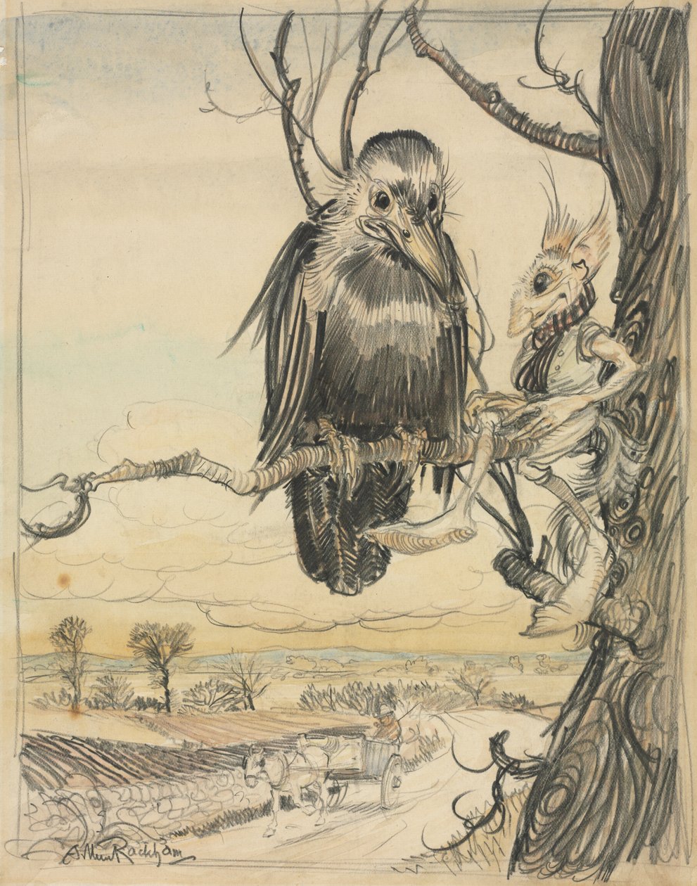 Uno Scoiattolo e un Corvo da Arthur Rackham