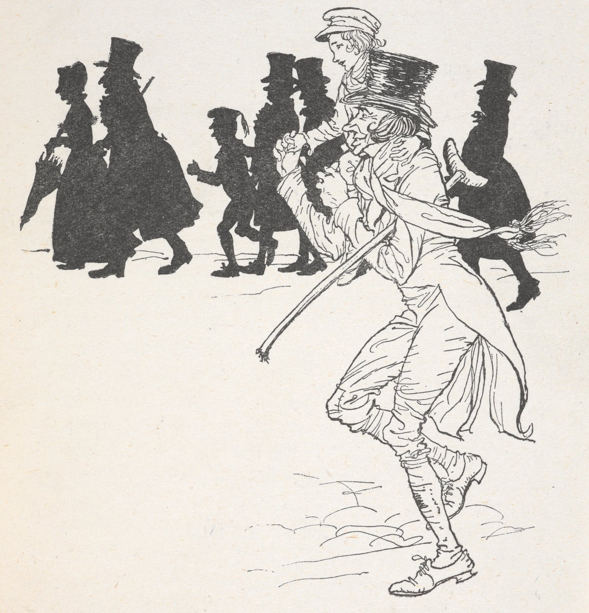 Un ragazzo portato sulle spalle di un uomo da Arthur Rackham