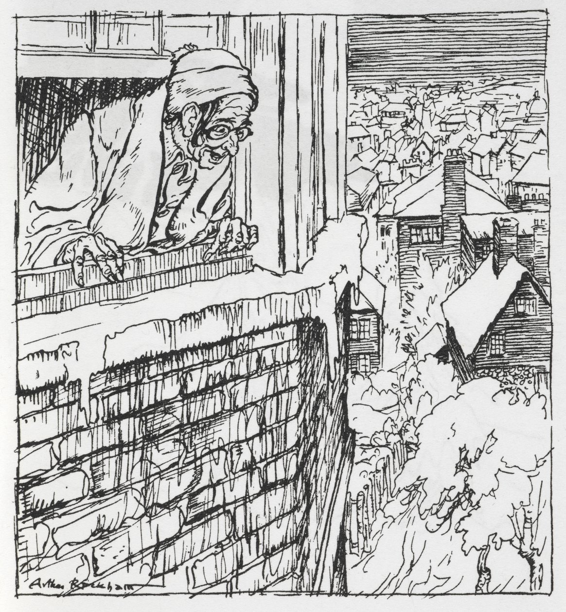 Un uomo che guarda fuori da una finestra da Arthur Rackham