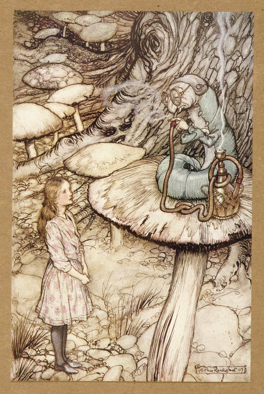 Consiglio di un bruco, da Le avventure di Alice nel Paese delle Meraviglie, di Lewis Carroll, pub. 1907 da Arthur Rackham