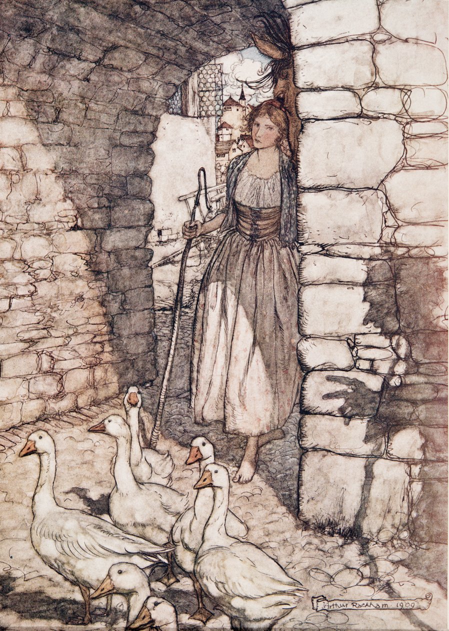 Ahimè! Caro Falada, lì sei appeso, da Le fiabe dei fratelli Grimm, pub. 1909 da Arthur Rackham