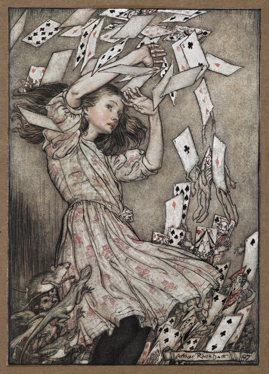Alice e il mazzo di carte che cade da Arthur Rackham