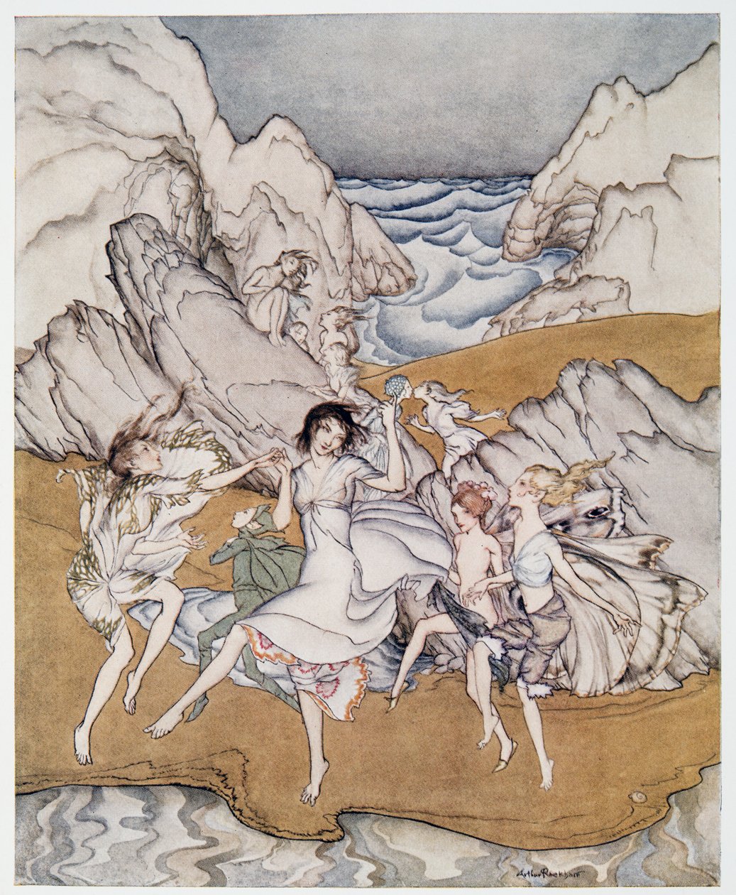 Vieni su queste sabbie gialle, illustrazione da La Tempesta di William Shakespeare, pub. 1926 da Arthur Rackham