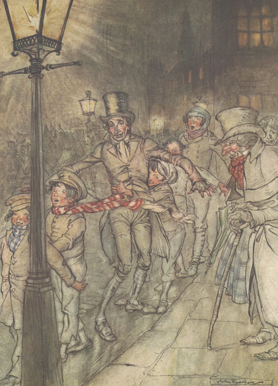 Giù per uno scivolo a Cornhill da Arthur Rackham