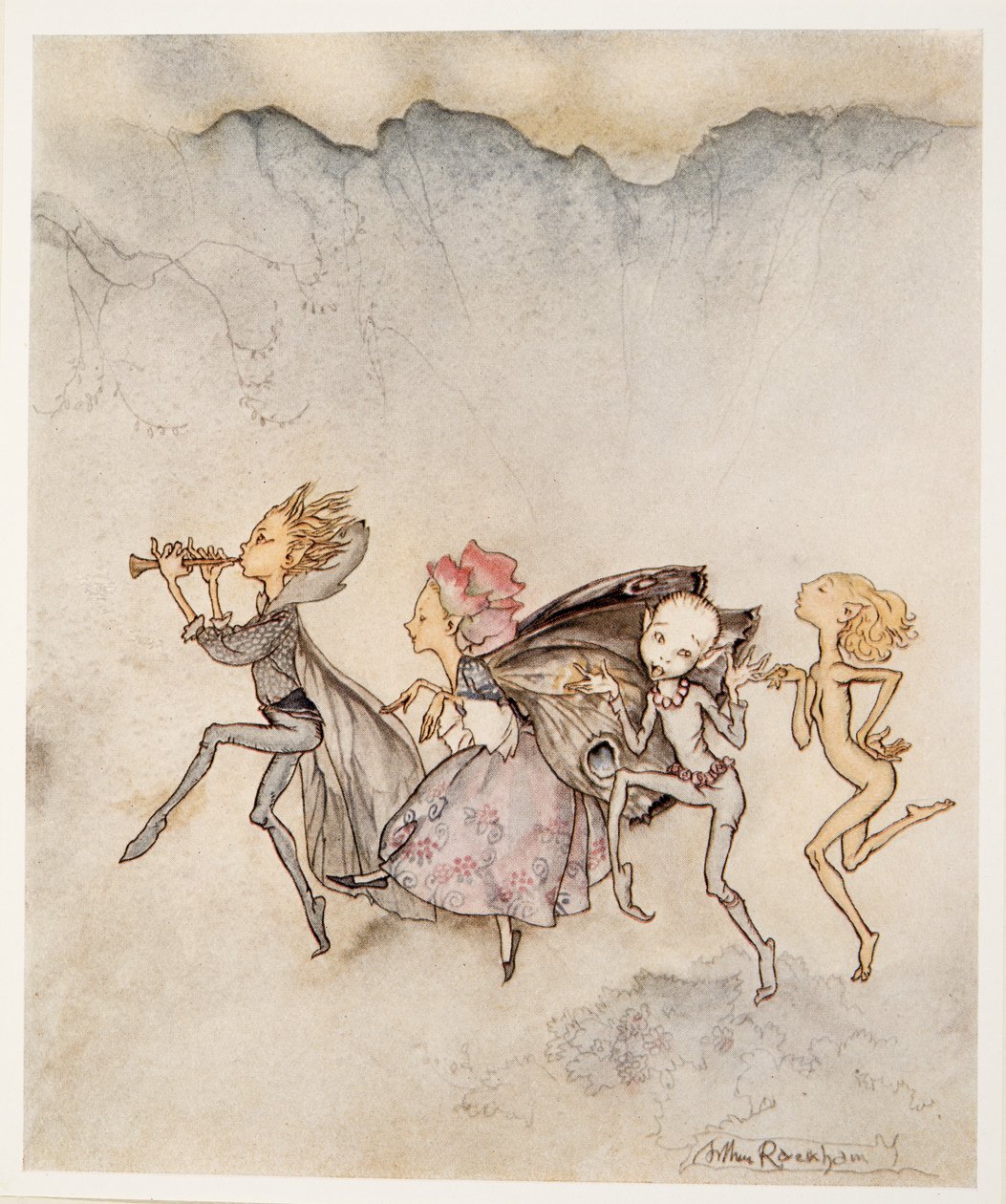 Ognuno, saltellando sulla punta dei piedi, sarà qui con scopa e smorfia, illustrazione da La Tempesta di William Shakespeare, pub. 1926 da Arthur Rackham
