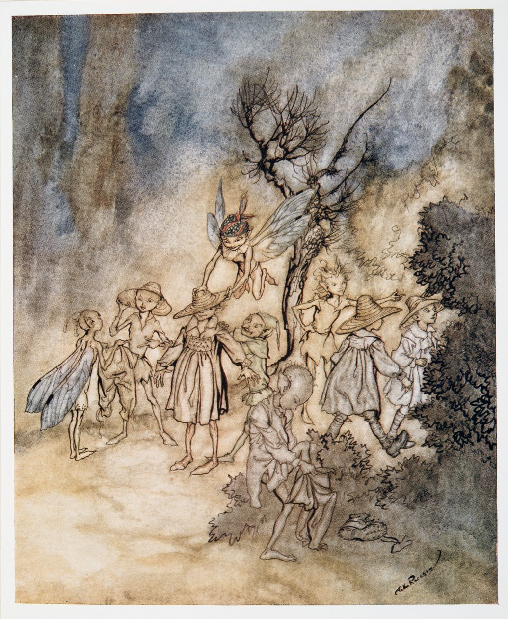 Entrano alcuni mietitori, adeguatamente vestiti, illustrazione da La Tempesta di William Shakespeare, pub. 1926 da Arthur Rackham