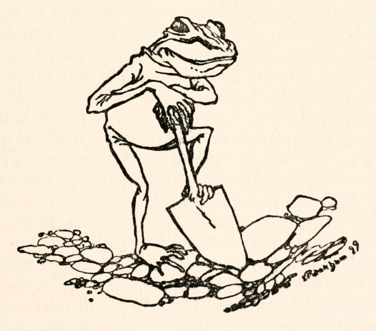Rana con una vanga dai Viaggi di Gulliver di Jonathan Swift da Arthur Rackham