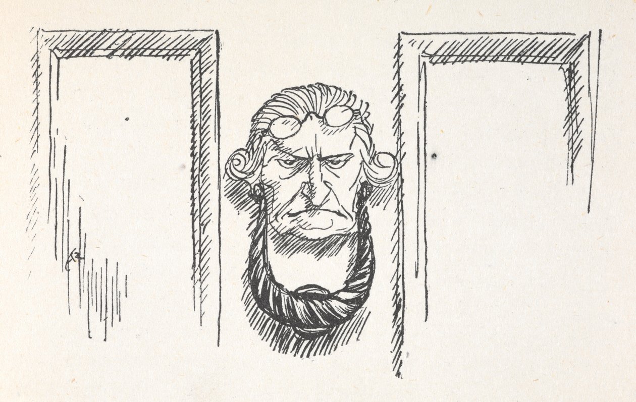 Battente della porta con il volto di Scrooge da Arthur Rackham