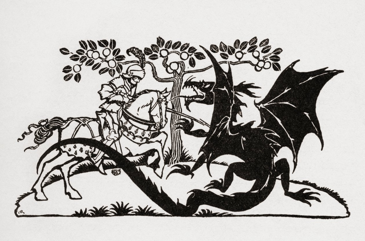 San Giorgio e il drago. Dal libro English Fairy Tales raccontato da F.A. Steel con illustrazioni di Arthur Rackham, pubblicato nel 1927. da Arthur Rackham